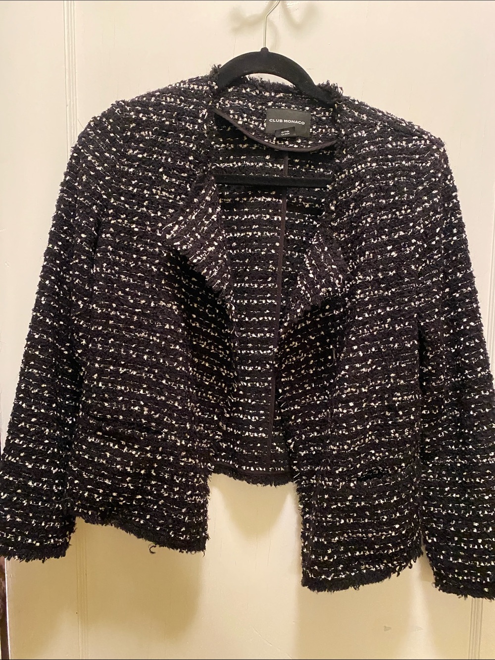 Club Monaco Black & White Tweed Open-Front Jacket